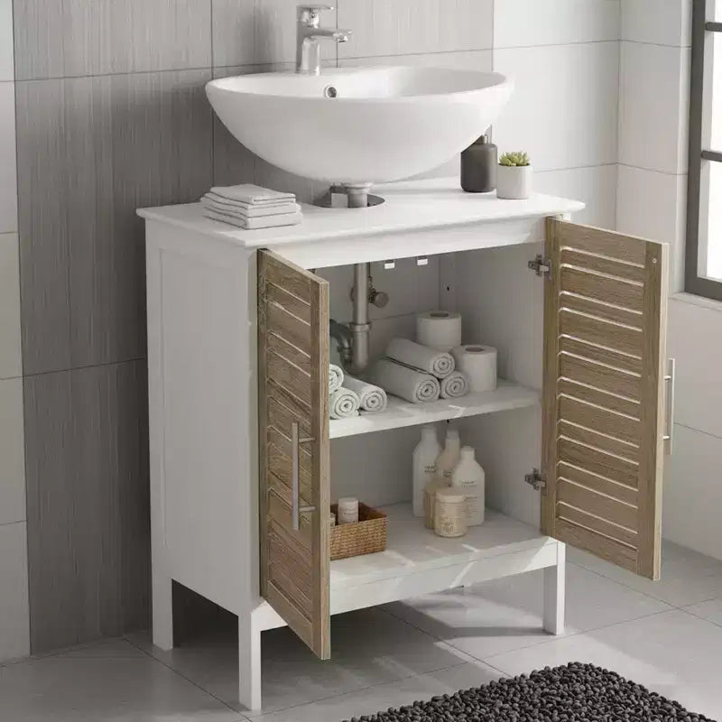 Evideco French Home Goods Under Sink Bathroom Cabinet with 2 Doors and Shelf, Non Pedestal Sink Bathroom Vanity