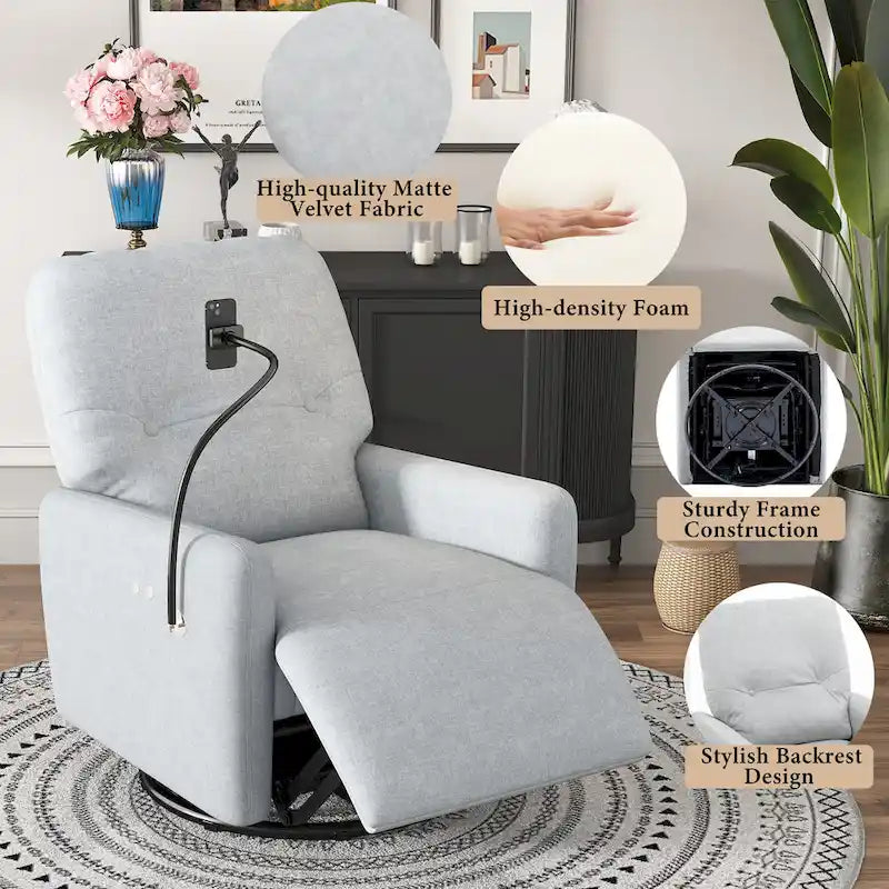 270-Degree Swivel Electric Recliner with Phone Holder and Rocking Motion