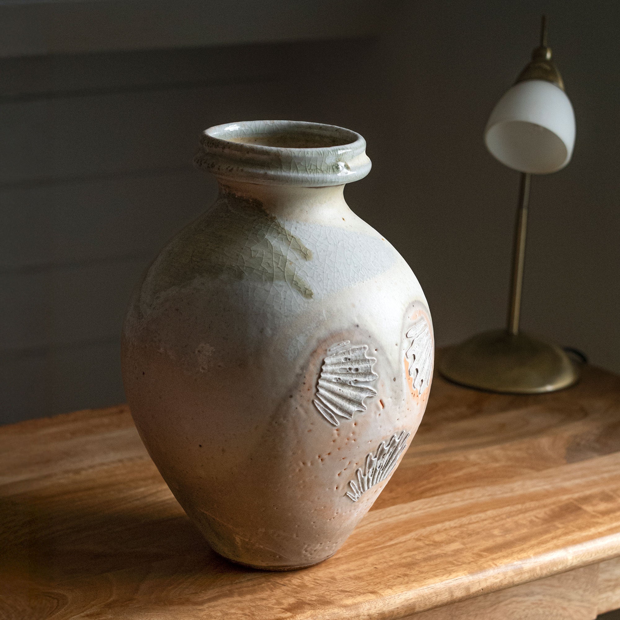 White Shino Round Vase