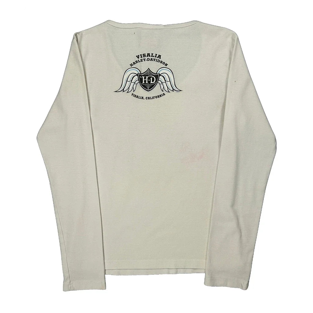 Graphic Long Sleeve T-Shirt Large White Cotton Women's