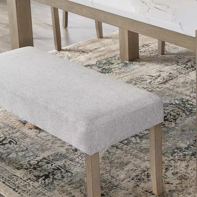 Roundhill Furniture Zelalle Upholstered Bench, Light Gray Fabric with Rubberwood Legs
