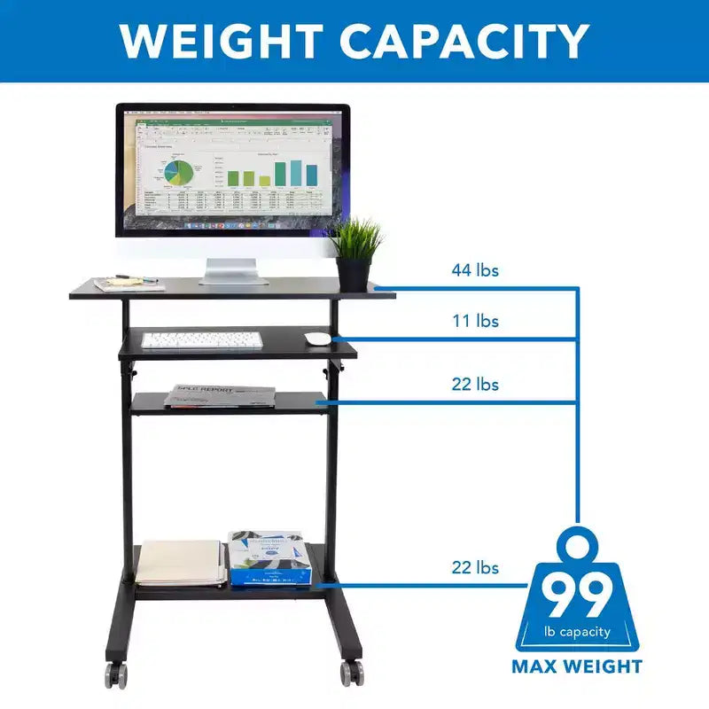Mobile Standing Desk with Retractable Keyboard Tray