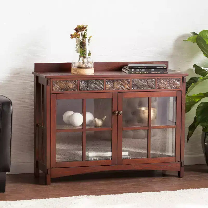 Camino Mission Faux Slate Sideboard And Display Curio - Brown - SEI