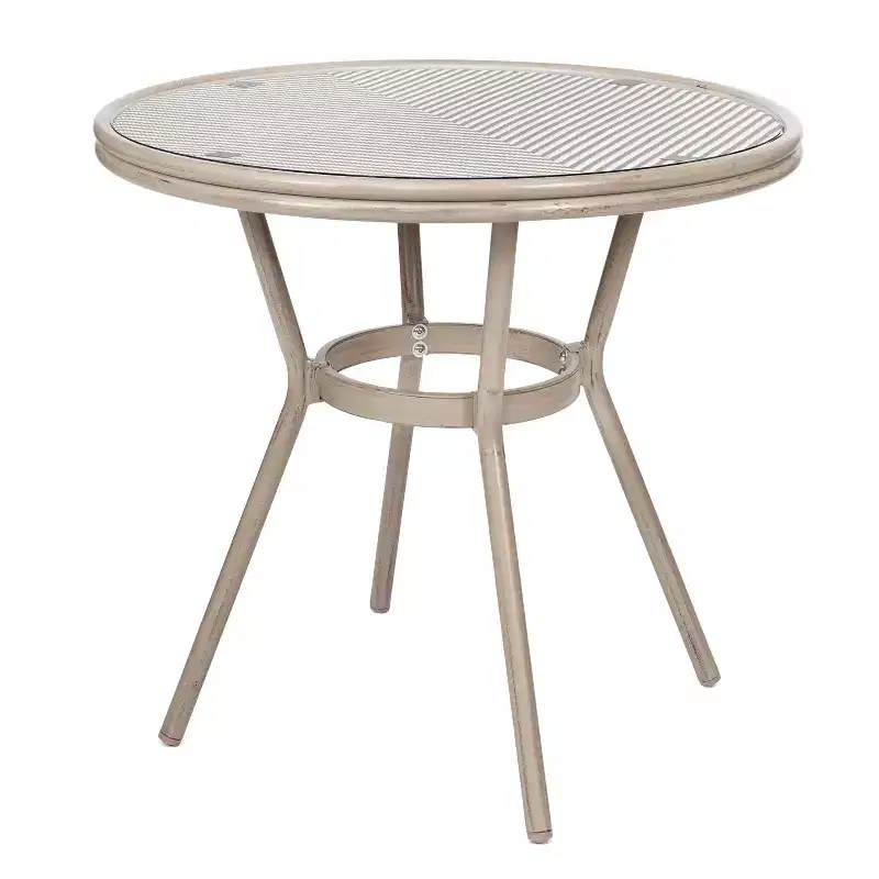 Emma & Oliver Massalia Indoor/Outdoor Bistro Style 31.5 in. Table with Textilene, Glass Top, and Bamboo Finished Metal Frame