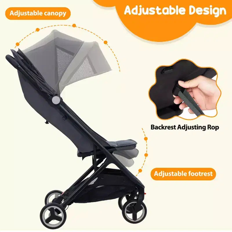 Compact Triple-Fold Baby Stroller with Canopy