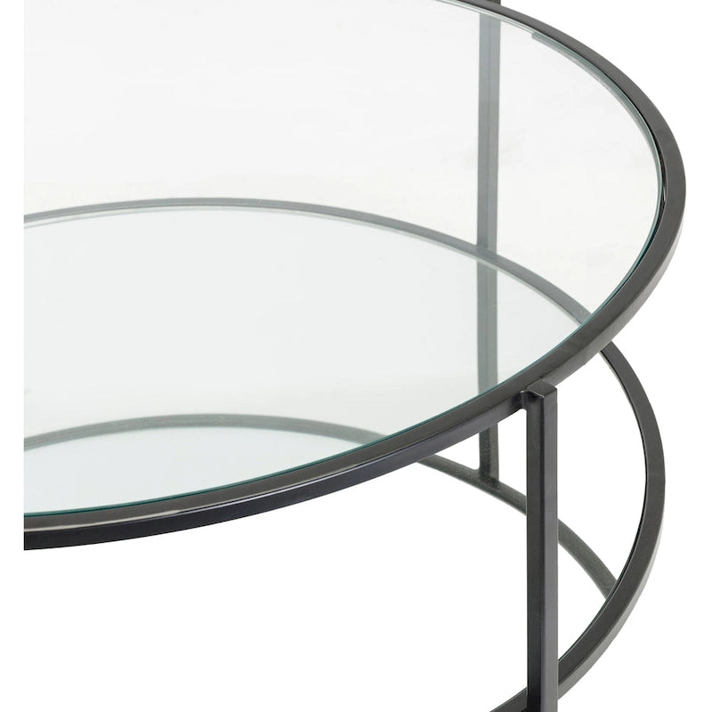 Glass Round Coffee Table 14H x 36W x 36D Two-Tier Metal Frame