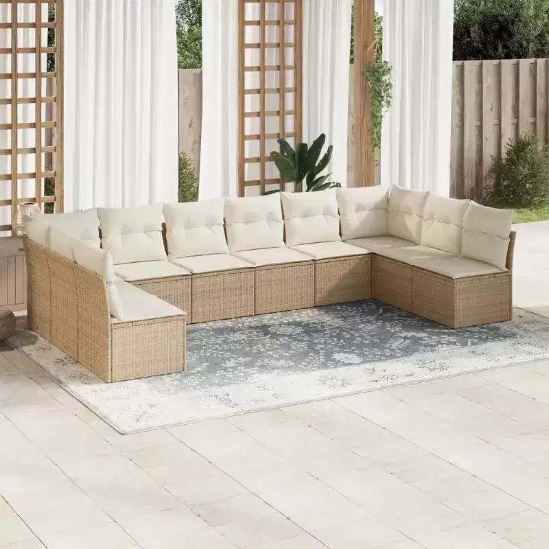 vidaXL Garden Sofa Set Beige PE rattan Large Modular Garden Sofa Set