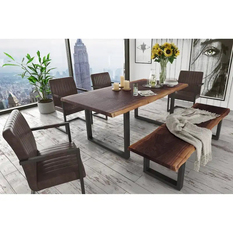 Modern Live Edge Wood Dining Table - Industrial Style Solid Wood Dining Table