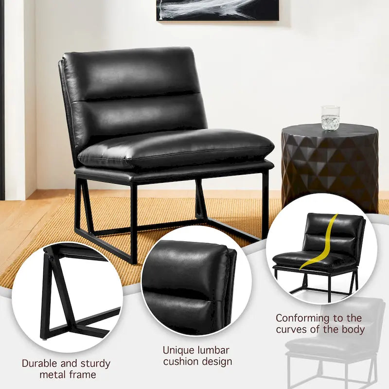 Modern Ergonomic PU Accent Armless Chair, 30.25 Inch Height
