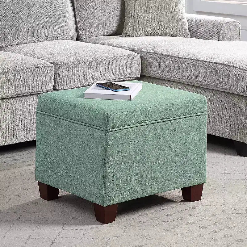 Storage Ottoman with Linen Upholstery - Multi-Function Footrest and Seating