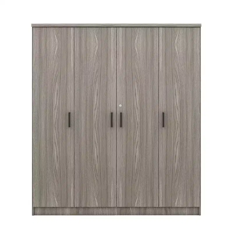 Wood 4-Door Wardrobe Armoire with Hanging Rod, 1-Drawer and Storage Shelves