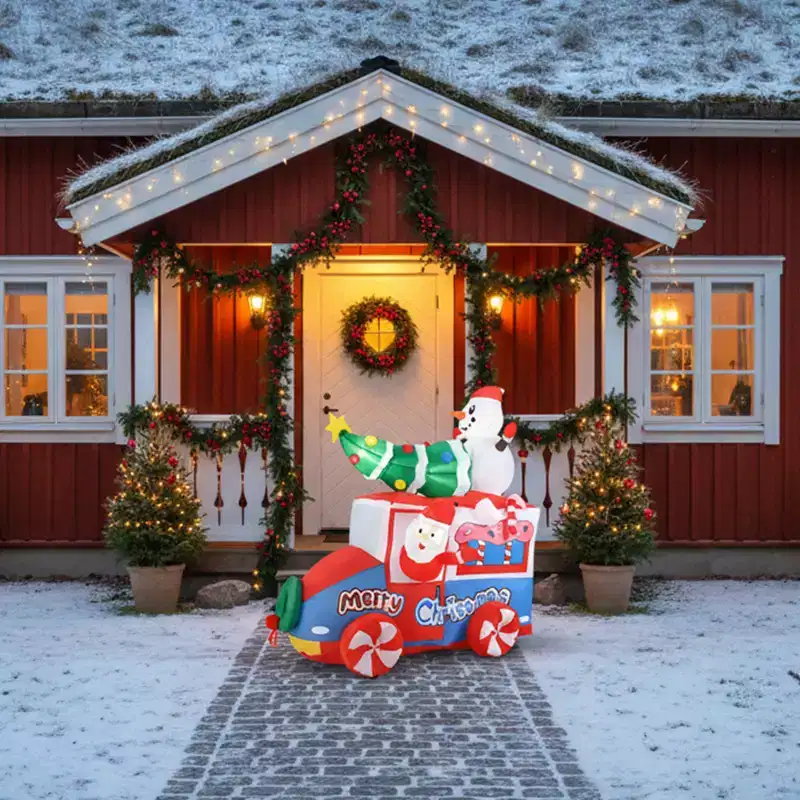 Gymax 6-foot Christmas Inflatable Featuring Santa on Car with Santa Claus Snowman and Christmas Tree Decorations