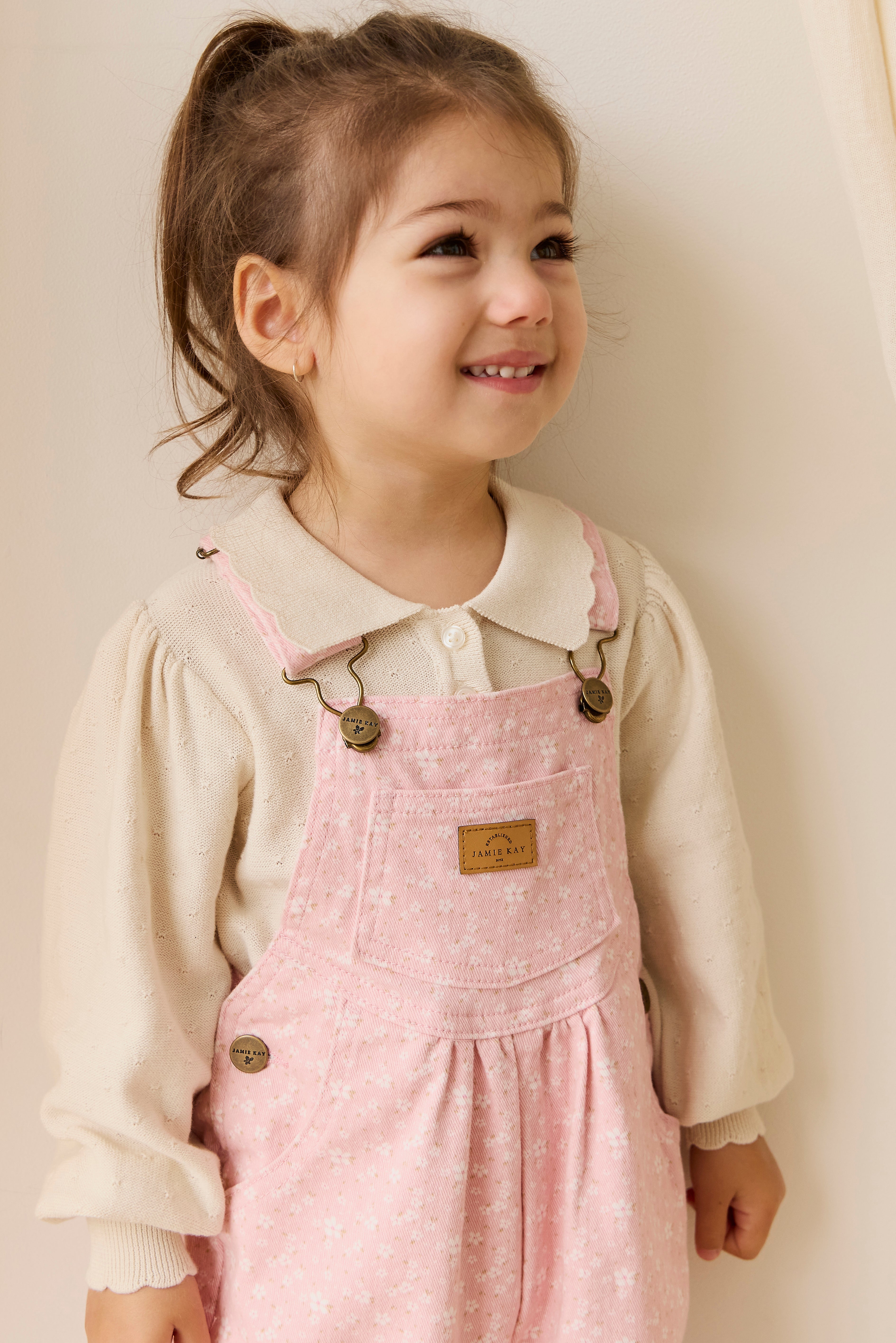 Sweet Pink Floral Print Cotton-Elastane Overall with Adjustable Straps & Snap Crotch for Baby & Toddler Daily Wear (6M�C8Y)