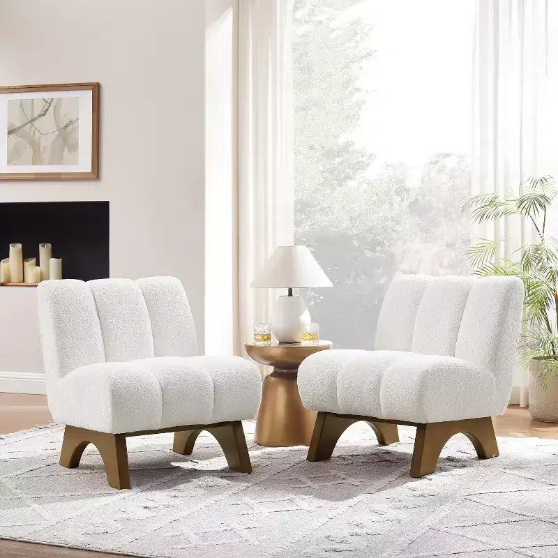 Art Leon Polar Fleece Fabric Upholstered Accent Slipper Chair with Rubber Wood Legs