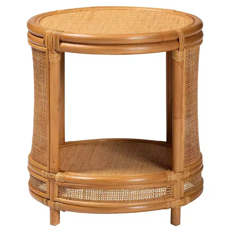 bali & pari Louis Rattan End Table Light Honey: No Assembly, Round Wicker Side