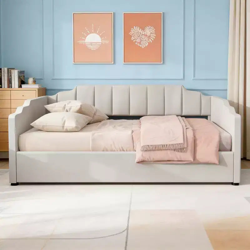 Luxystar Modern Full Size Linen Upholstered Daybed with Underneath Storage