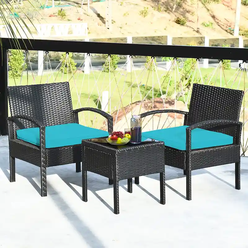 Costway 3PC Patio Rattan Furniture Set Coffee Table Conversation Sofa - See Details