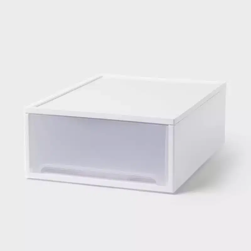 White Narrow Storage Drawer, Single Slot, Stackable, 1-Person