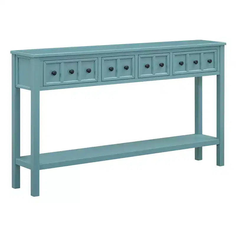 60 Rustic Console Table with 4 Drawers and Bottom Shelf, White