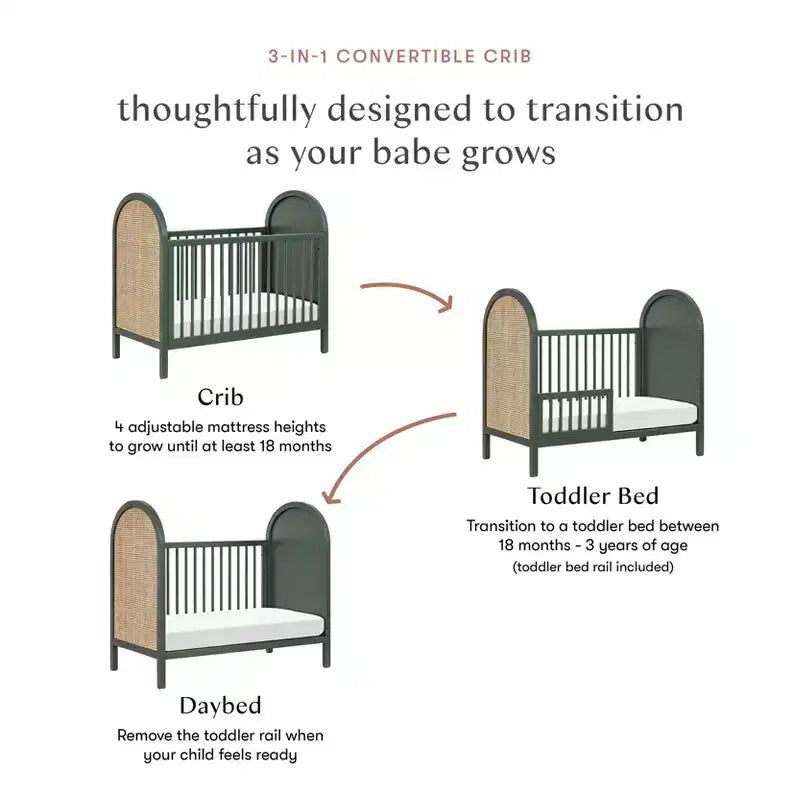 Boho Cane 3-in-1 Convertible Crib with Toddler Bed Conversion Kit