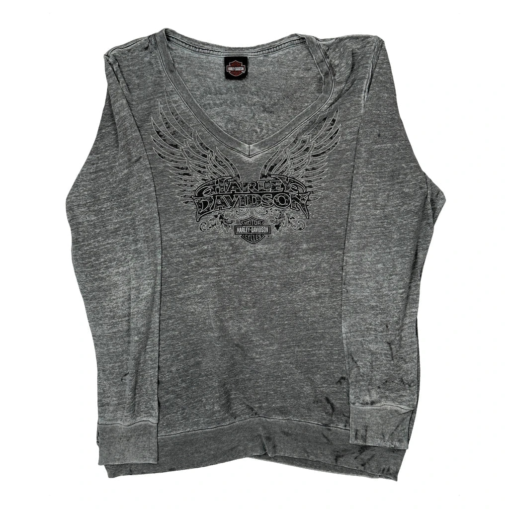 Long Sleeve V-Neck T-Shirt Women's Regular Fit Casual Grey Cotton XL