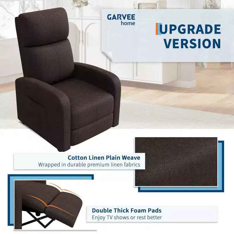 Recliner Chair for Adults, Lazy Recliner Ergonomic Adjustable Single Sofa Enhanced with Side Pocket, Tall Back, Wide Arms & Padded Seat