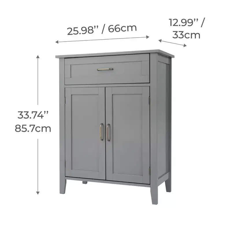Wooden Bathroom Floor Storage Cabinet with Drawer, Grey