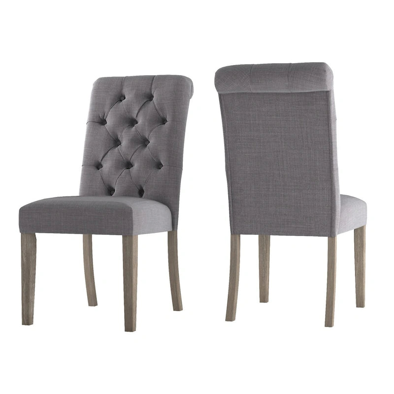 Linen Button Tufted Dining Chair with Grey Finish Legs