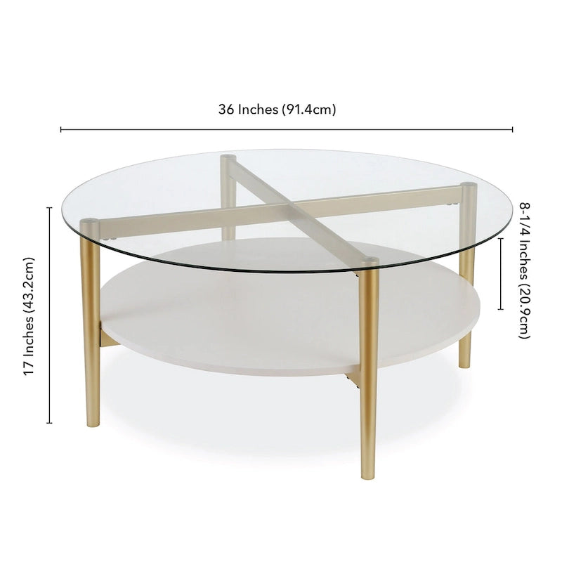 Round Mid-Century Modern Coffee Table with Tempered Glass Top