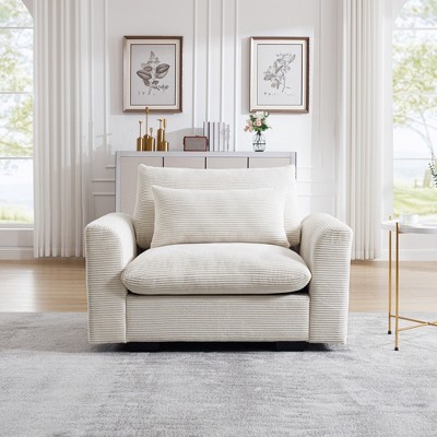 Modern Corduroy Upholstered Accent Chair Armchair with Storage Ottoman, Comfortable Lounge Chair for Living Room or Bedroom - HABITRIO