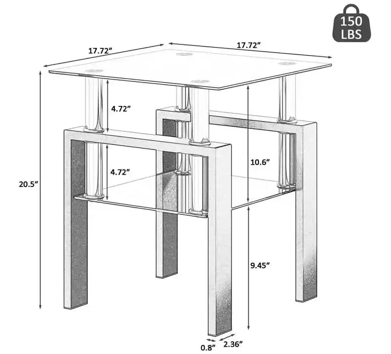 Modern 2-Tier Square Coffee Table with Tempered Glass Top