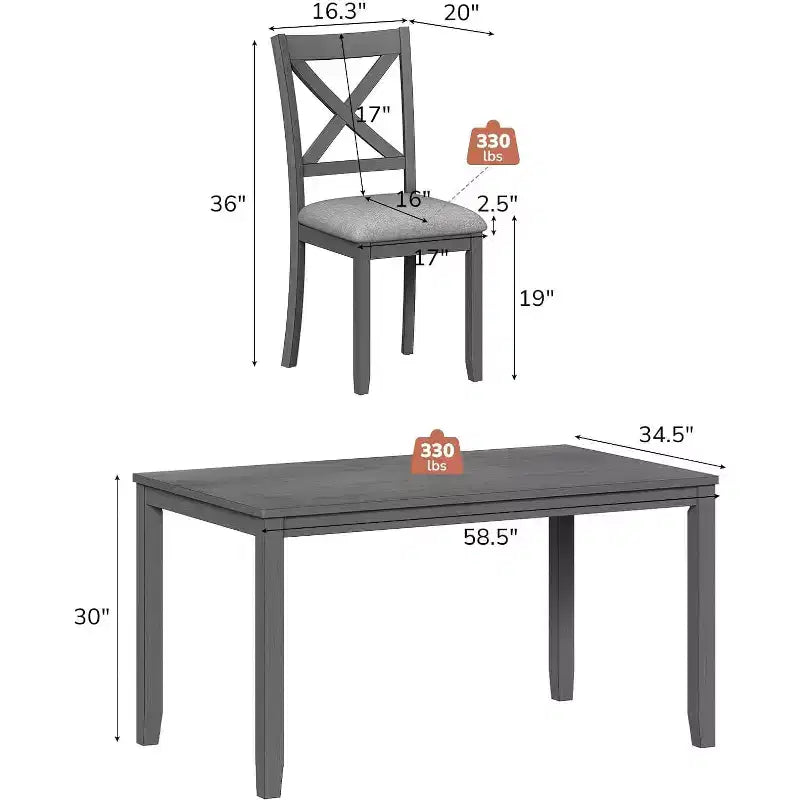 Zevemomo 7-Piece Dining Table Set with 6 Upholstered Chairs for Dining Room, Kitchen, Restaurant, Grey
