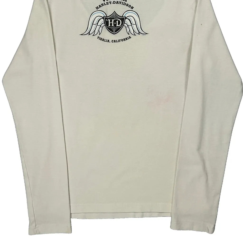 Graphic Long Sleeve T-Shirt Large White Cotton Women's