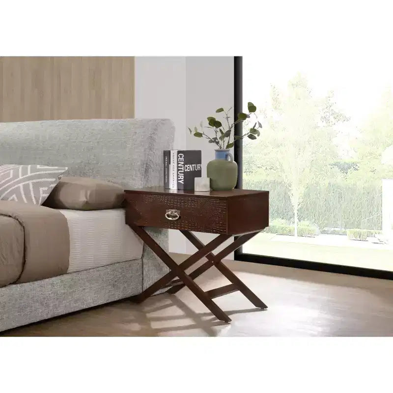 X Frame 1-Drawer Nightstand with Textured Drawer Front