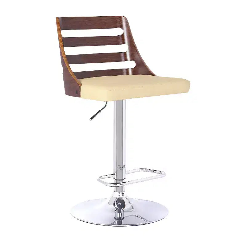 Barstool - Chrome, Walnut & Cream Faux Leather