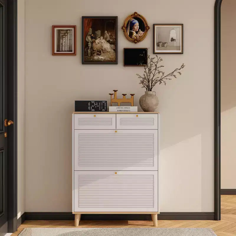 Freestanding 4-Drawer Shoe Cabinet with Flip Doors and Adjustable Shelf