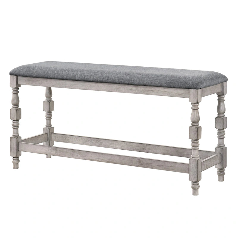 50-Inch Farmhouse Counter Height Upholstered Bench with Turned Legs