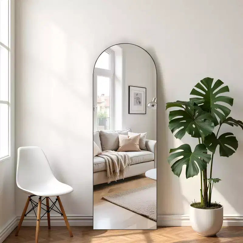 71x31 Arch Solid Wood Full Length Mirror Floor Mirror in Black