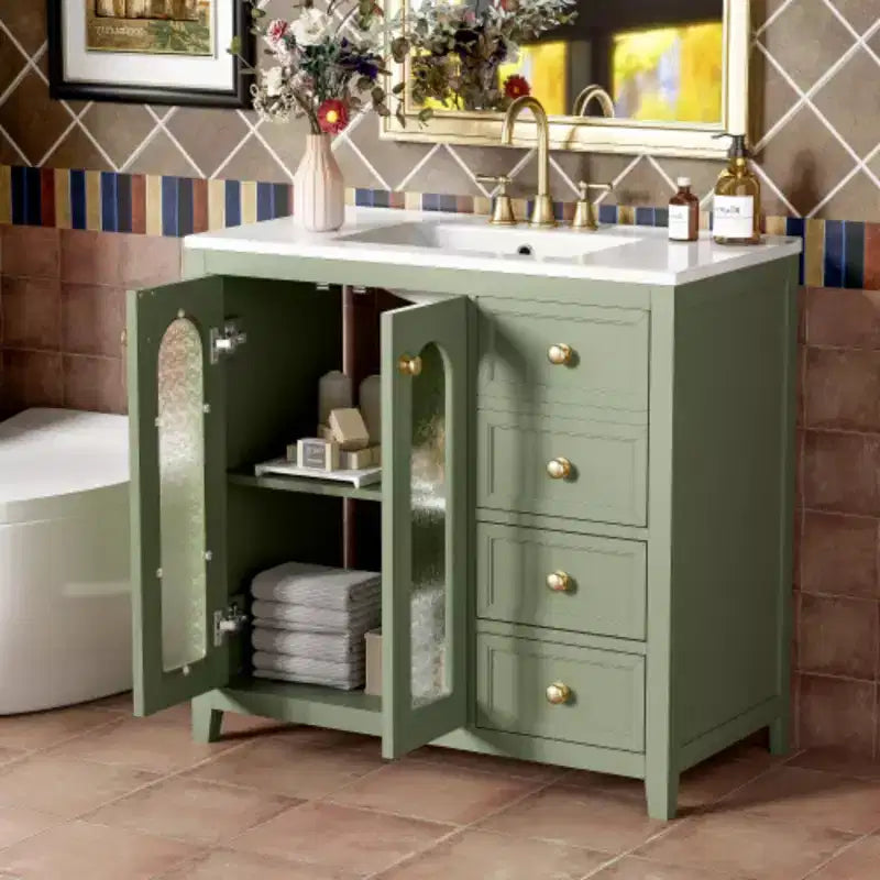 36 Inch Bathroom Storage Cabinet Vanity with Two Soft Closed Doors, Adjustable Shelves, and Three Drawers