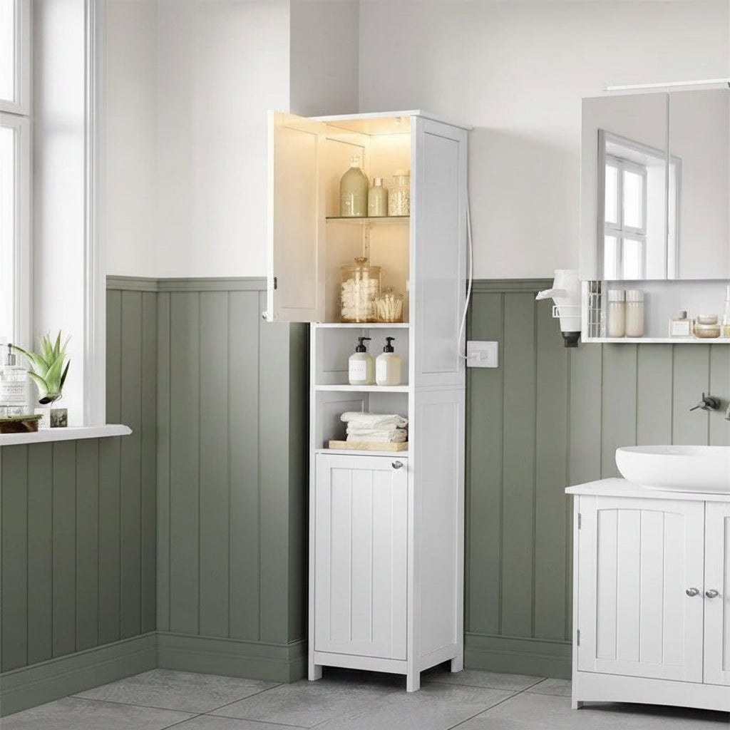 Tall Bathroom Cabinet with Lights - 11.8D x 11.8W x 66.9H
