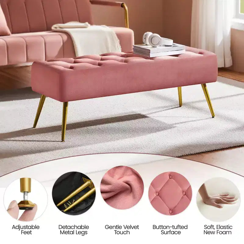 Modern Upholstered Button-Tufted Ottoman Footstool Bench for Bedroom