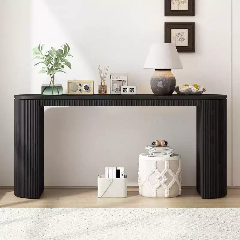 Modern Entryway Console Table with Curved Legs, Vertical Stripe Design, Narrow Table for Living Room