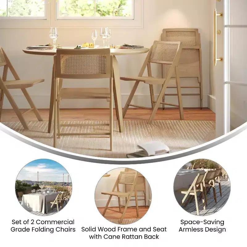 Merrick Lane Set of 2 Cane Rattan Folding Chairs