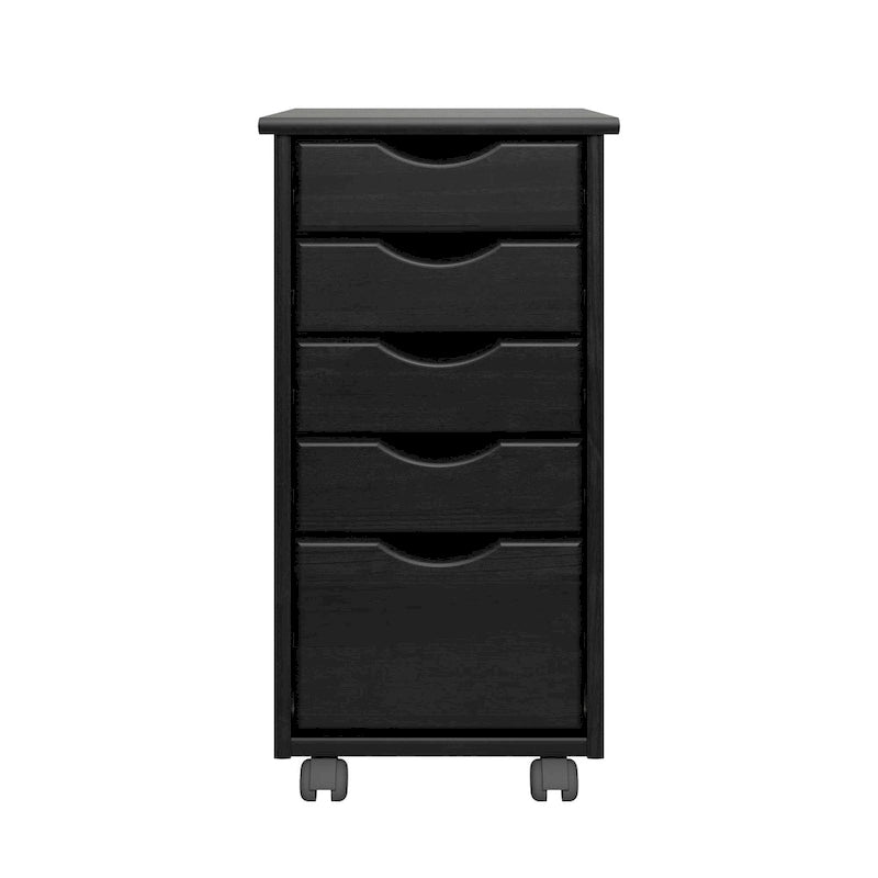Solid Wood 4+1 Drawer Narrow Roll Cart, Black