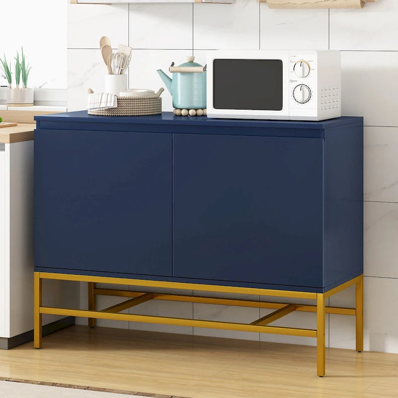 Minimalist Luxury Buffet Cabinet with Gold Metal Legs and Adjustable Shelves