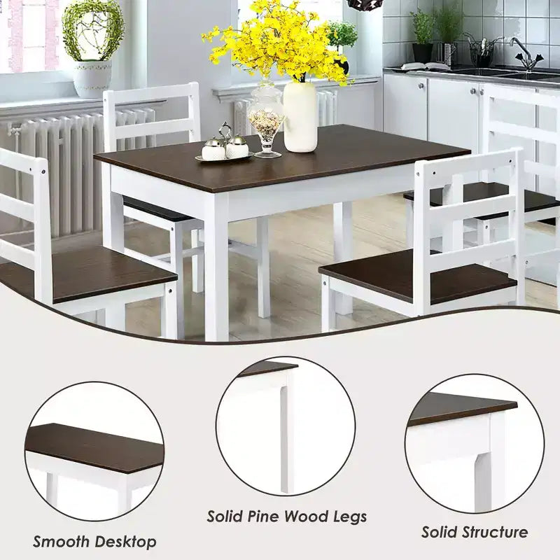 Costway 5pcs Solid Wood Dining Set Kitchen Table & 4 Chair