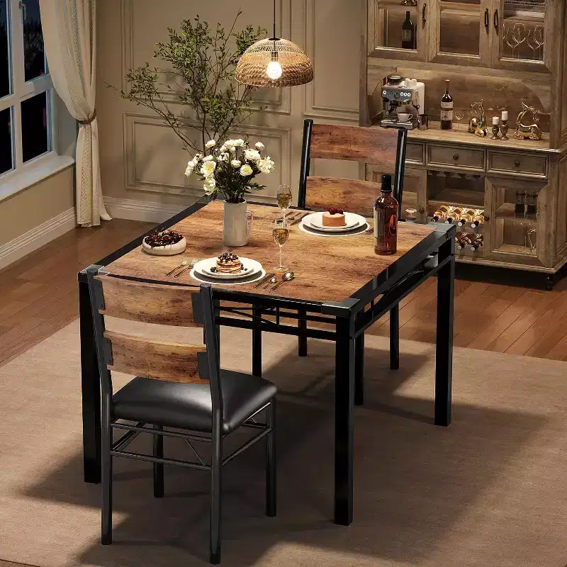 Farmhouse Style Dining Table Set with Wood Table Top and Upholstered Chairs for Small Space, Kitchen, Apartment, Dining Room and Living Room