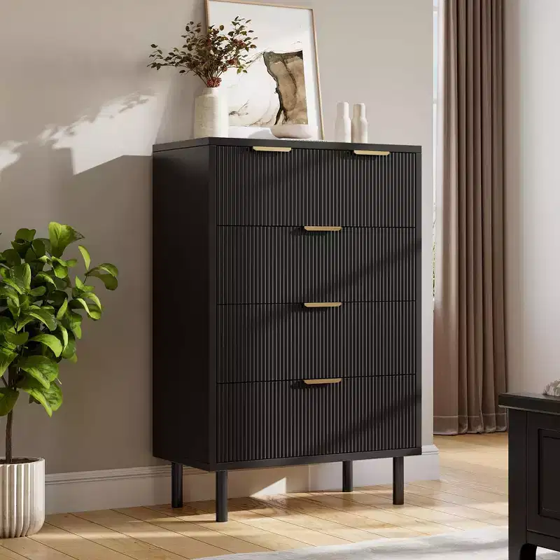 Wave Fluted 5 Drawer Dresser for Bedroom, Modern Wood Chest of Drawers with Wide Drawers, Closet Dresser Organizer