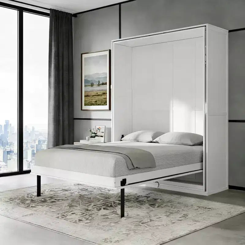 Queen Size Murphy Bed with Rotatable Storage Shelves
