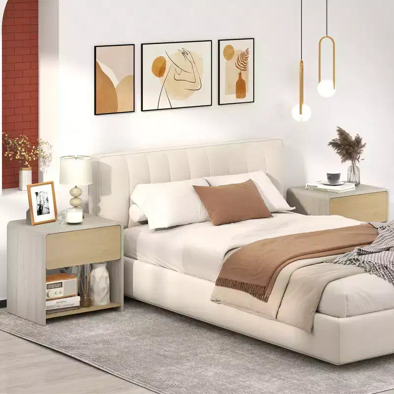 Costway 2 PCS Modern Style Nightstand 2-Tier Sofa Side Bedside Table w/ Drawer & Open Shelf